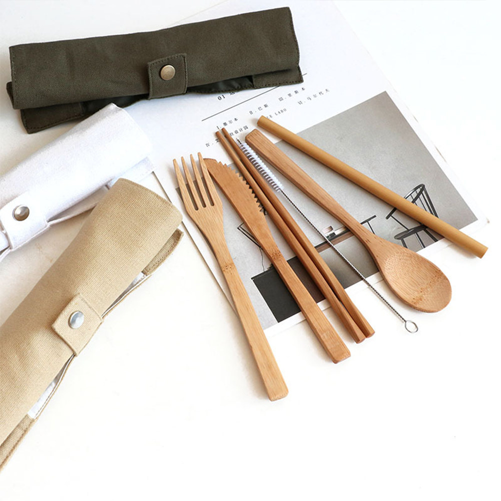 Bamboo Cutlery Travel - 6-teiliges Bambus-Besteckset Nachhaltiges Reisebesteck Leichtes Gesundes