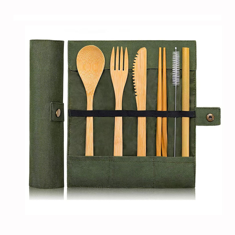 Bamboo Cutlery Travel - Bambus-Reisegeschirr, wiederverwendbar, tragbar, Bambus-Besteck-Set, Stroh, Stäbchen,